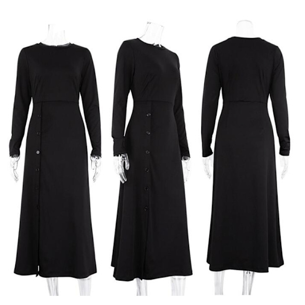 Långärmad Slim Split Midi-klänning för kvinnor black M