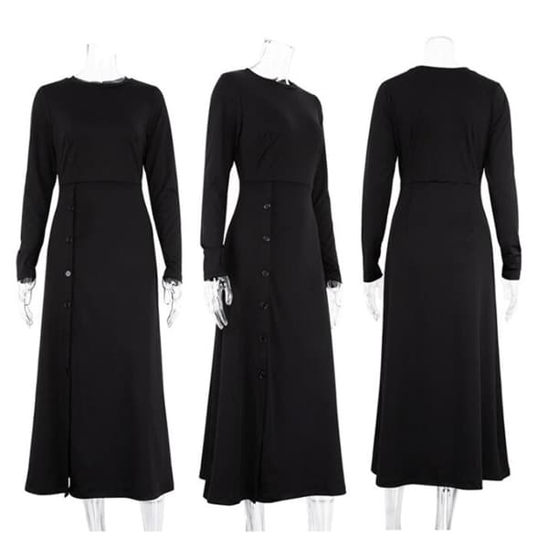 Långärmad Slim Split Midi-klänning för kvinnor black S