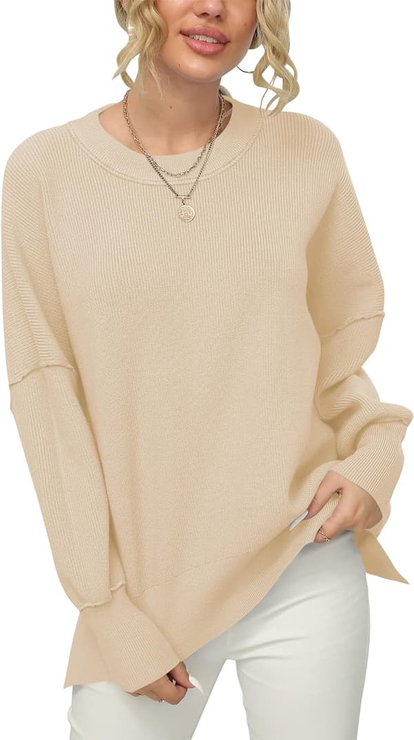 Dame Rundhals Trøje med Batwing Ærmer Khaki S