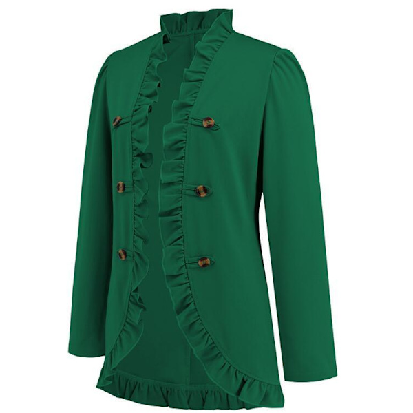 Kvinners Ruffled Lapel Knappelukking Jakke Green M