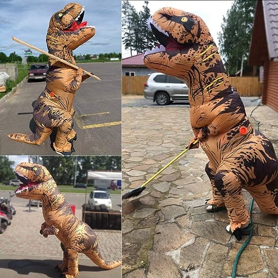 Oppblåsbart Dinosaurkostyme for Voksne, Dinosaur Oppblåsbart Kostyme for Voksne Brown