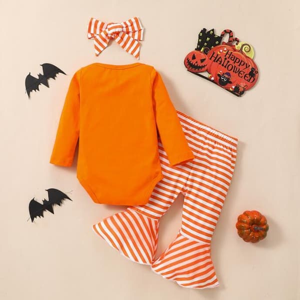 Halloween-set för flickor med pumpaprint, 3 delar Orange 80CM