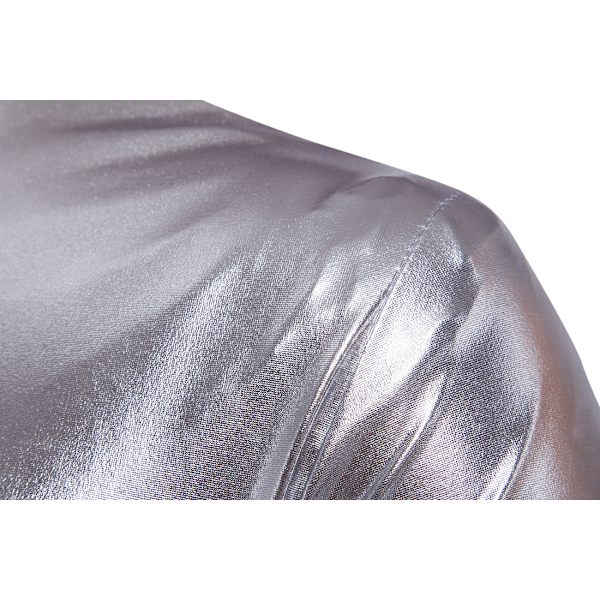 Mænds Stående Krage Zip Langærmet Sequin Jakke Silver L