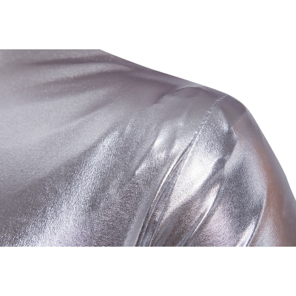 Mænds Stående Krage Zip Langærmet Sequin Jakke Silver M