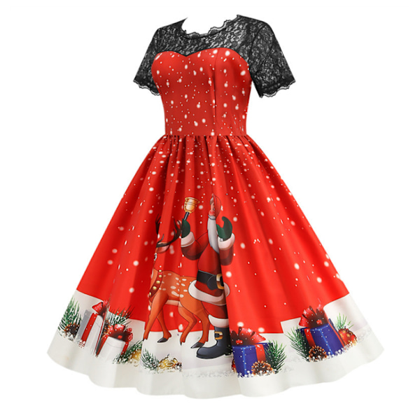 Dam julklänningar Lace Patchwork Print Klänning red M