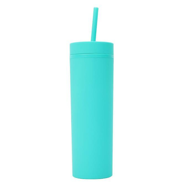 16 oz matt glas med lock och sugrör cyan