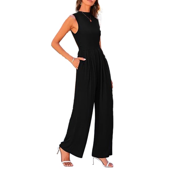 Sommarjumpsuit för kvinnor, elegant och avslappnad, endelskläder, ärmlös black XL