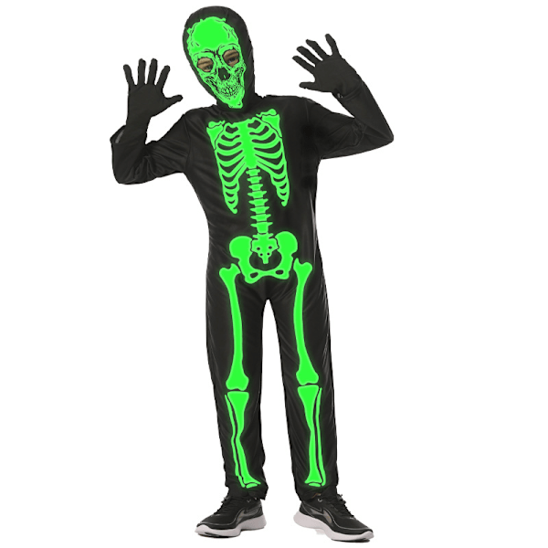Børneskelet Kostume, Gløder i Mørket Skelet Halloween Kostumer S