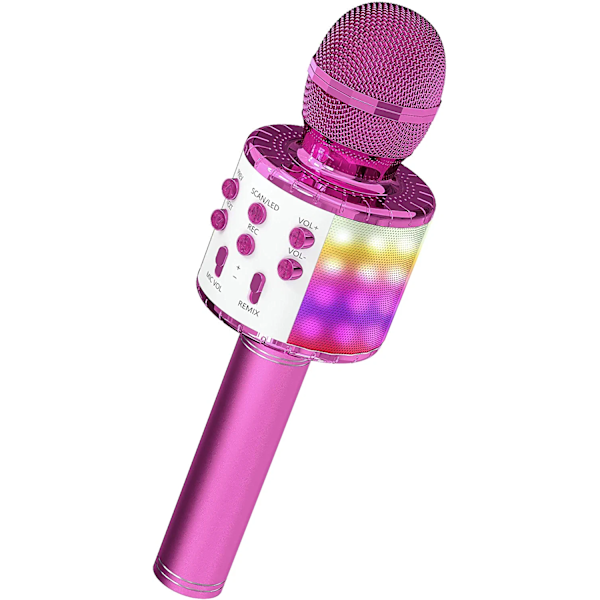 Trådlös Bluetooth karaokemikrofon med LED-lampor Pink