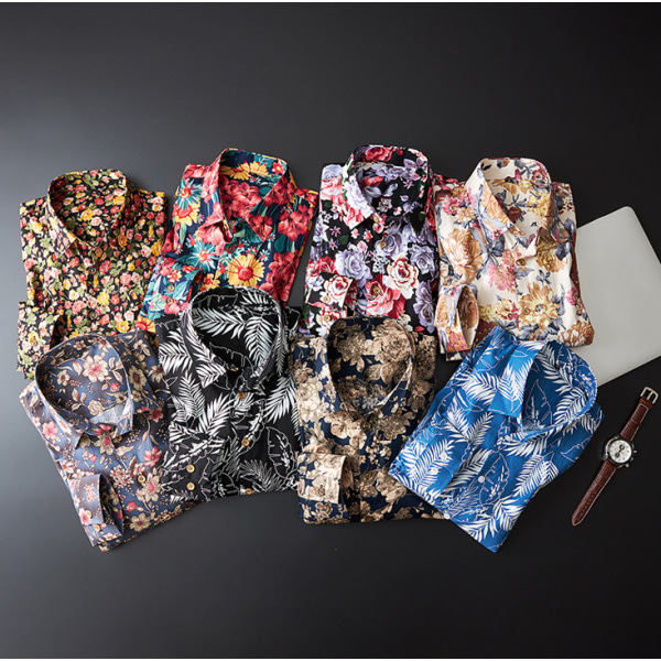 Herr Hawaiian Button Down blommönstrad skjorta color2 M