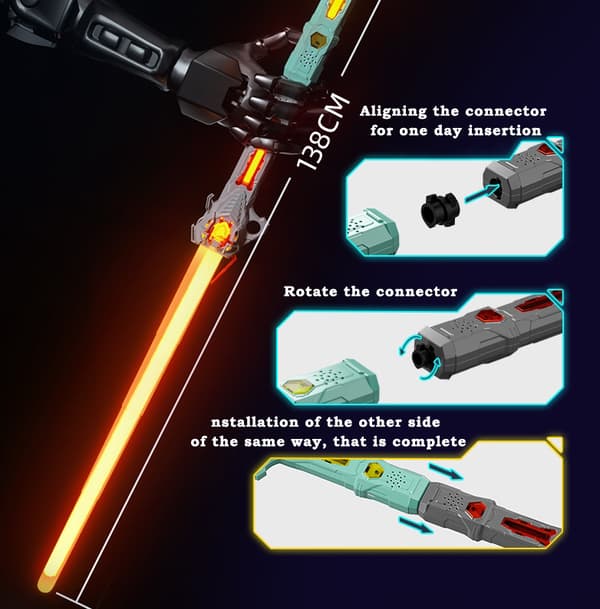 Lasersvärd Leksak med Ljus, Utökbart Blinkande Leksakssvärd för Barn Black