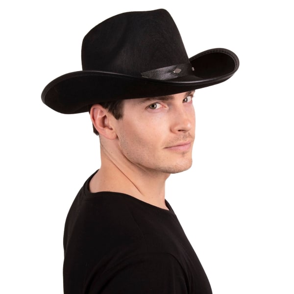 Cowboy-hattu miehille ja naisille - Musta nahkahattu naulatuilla koristeilla Black