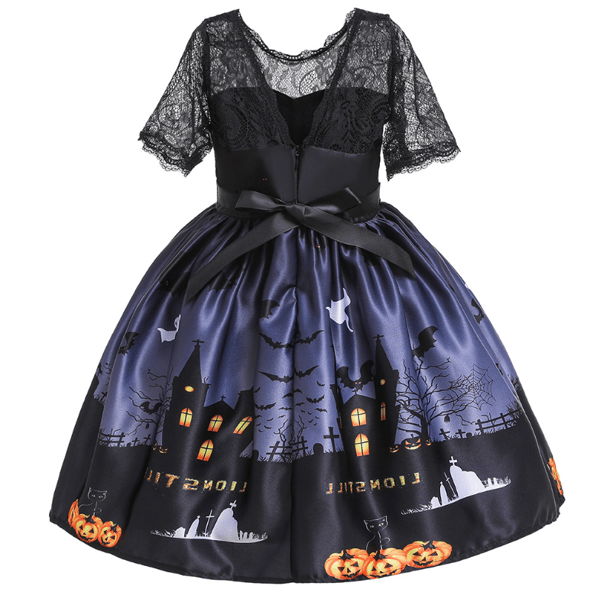 Halloween Klänningar Damklänning Skeleton Pumpkin black 140cm