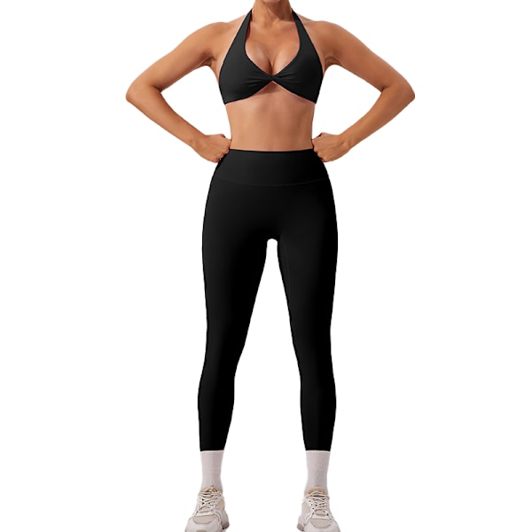 Tränings-BH för kvinnor, rygglös halter-bh för fitness Black XL