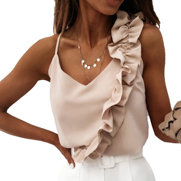 Kvinnors sommar Bodycon Camisoles En axelbands volang tank toppar Pink XS
