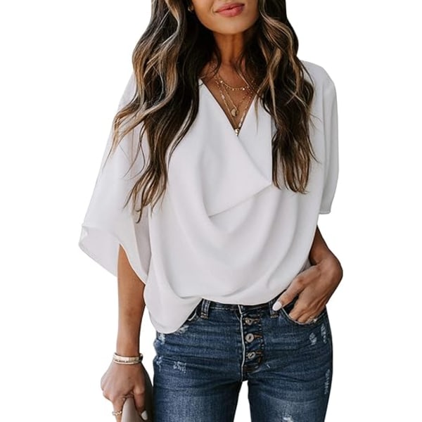Naisten Blousit ja Topit Lyhythihainen Chiffon-paita ja Topit White XL