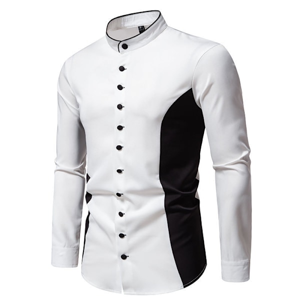 Herrar Färgblockerad Långärmad Skjorta Casual Skjorta White XL