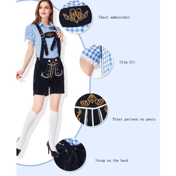 Oktoberfest Naisten Putkimiehen Haalarit Asuste Blue+Black Strap L