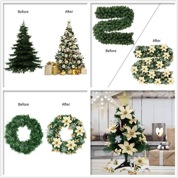 120 stk Julepynt med Røde Blomster Gold