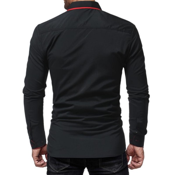 Casual Slim Fit Långärmad Skjorta för män black red M