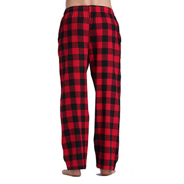 Plädade pyjamasbyxor för män med fickor Red M