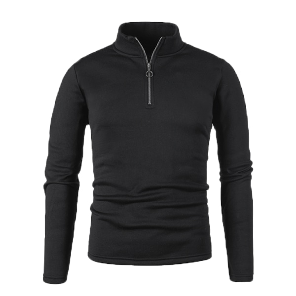 Herrar Tröja Placket Zip Solid Färg Mocka Halsjacka Black S