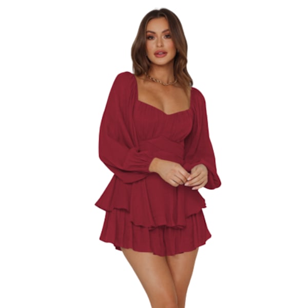 Lanternärm för kvinnor Långärmad Strappy Jumpsuit Burgundy M