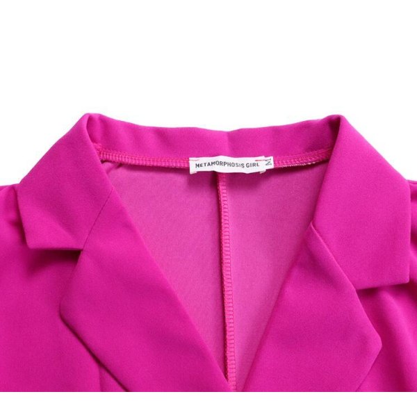 Kvinnlig Kostymkrage-Knytband-Midja-Plizerad Klänning Pink 3XL