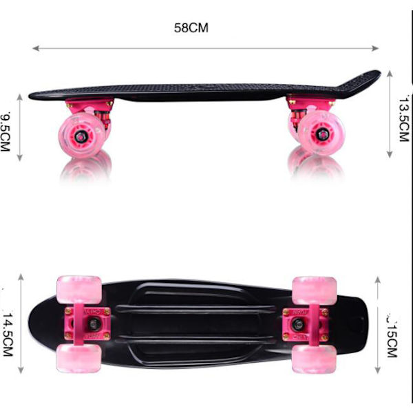 Barn- och vuxensparkcykel med 4 hjul och blinkande ljus Pink