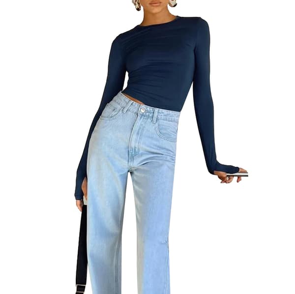 Långärmade Slim Fit-skjortor för kvinnor blue L