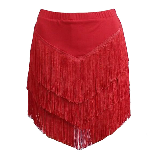 Kvinders Tassel Latin Danseskørt, Salsa Tango Rumba Dancewear Red M