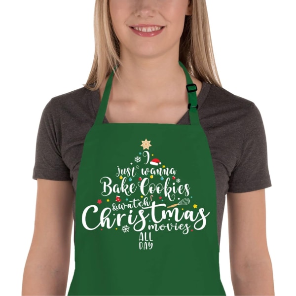 Roliga julbakningsförkläden för kvinnor män Justerbara köksförkläden Green