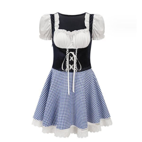 Damkläder Oktoberfest Snörning Rutiga Uniform Blue L