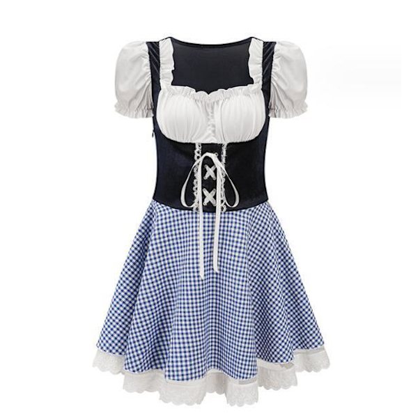 Damkläder Oktoberfest Snörning Rutiga Uniform Blue M