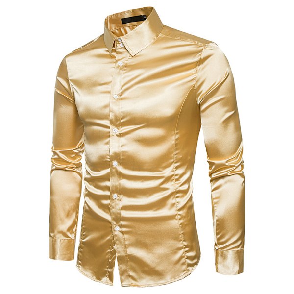 Dansbalskjortor i glänsande satin för män Yellow XL