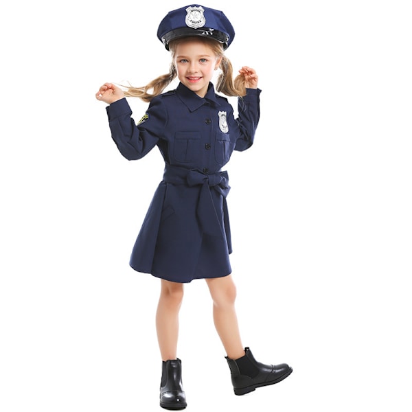 Polis Kvinna Flicka Polis Kostym Outfit Set för Utklädningsfest M