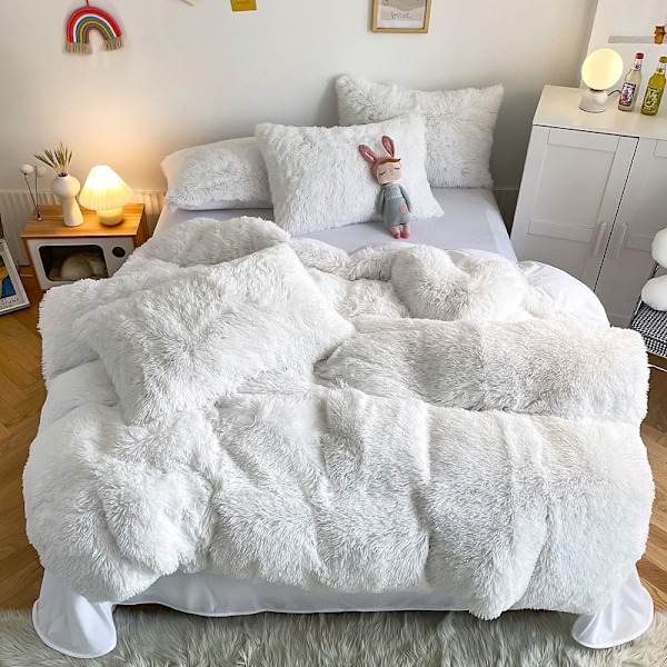 Lyx Ultra Soft Shaggy Crystal Velvet Sängkläder Set 3 delar white 2m