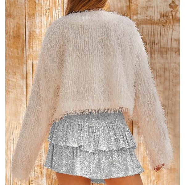 Kvindesexy Sequin Kort Skørt Silver M