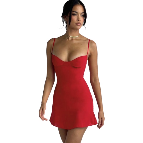 Kort klänning för kvinnor Sexig sommarklänning Red S