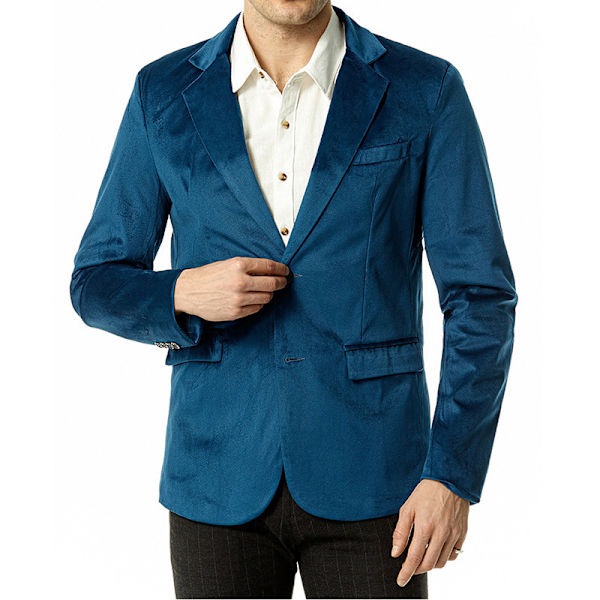 Slim Fit V-ringad sammetsjacka med två knappar för män Blue M