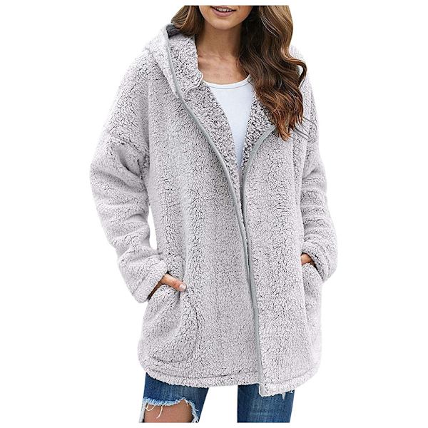 Damjackor i fuzzy fleece med huva i öppen front color1 XL