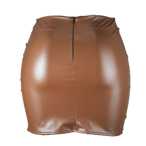 Basic, hög midja, konstläder Bodycon Mini Pencil Kjol för kvinnor brown XL