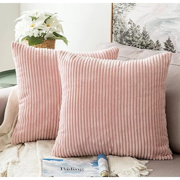 2 st Corduroy Kuddfodral, Solid & Randig Kuddeöverdrag (45*45cm) Pink