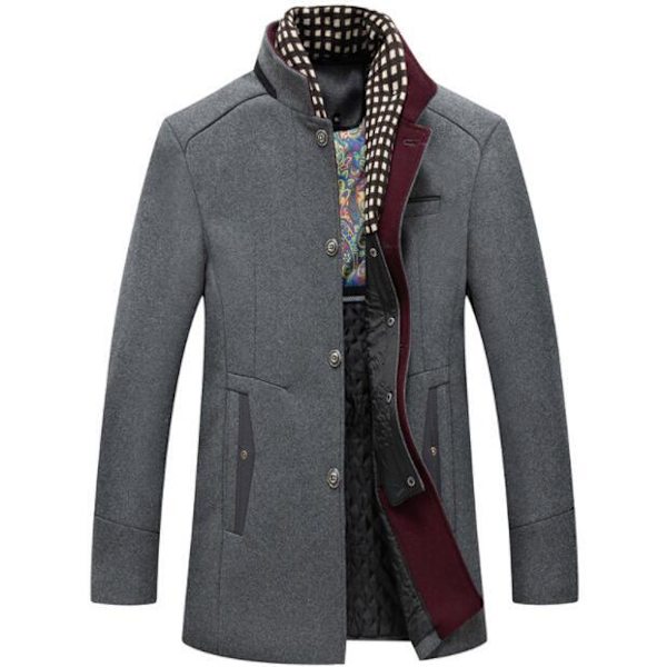 Mænds Ulfrakke Slank Pasform Frakke med Sjal Krave grey XL