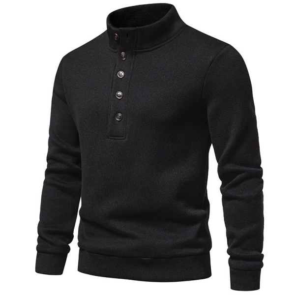 Mænds Høj Hals Strikket Trøje Løstsiddende Casual Trøje Black L