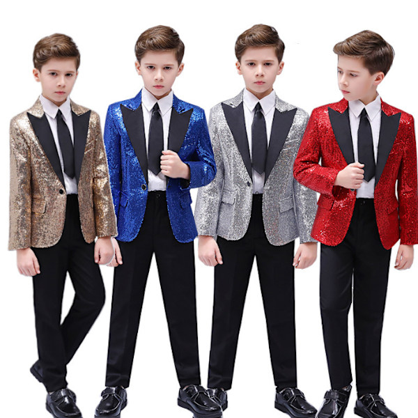 Boys formella paljetter kostymer för scenbröllop red 160cm