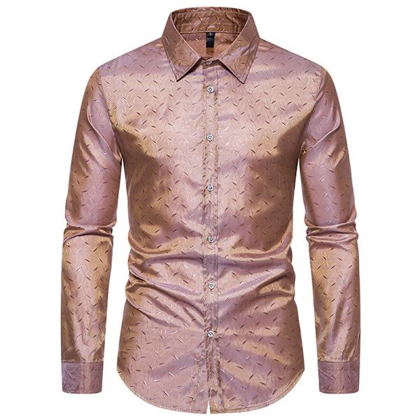 Mænds Casual Langærmet Lapel Trykt Knapløs Skjorte Khaki M