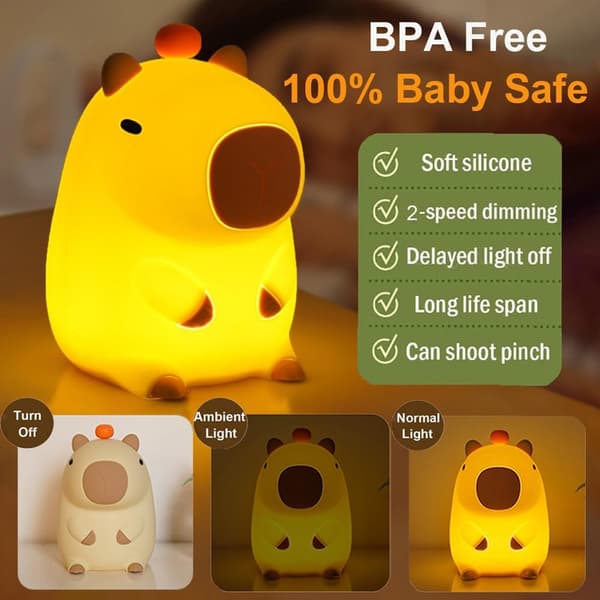 Silikone Capybara Natlampe, Bærbar USB Genopladelig Capybara Dyrelampe