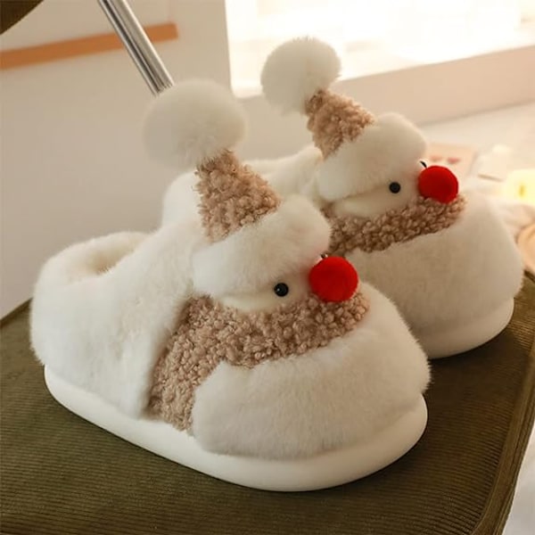 Roliga Söta Snögubbar Damtofflor Julsnögubbe Mjuk Plysch Bomulls Skor 9