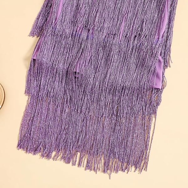 Lille Pigers Sequin Fringe Kjole Glimtende Tassel Ærmeløs 100CM Purple